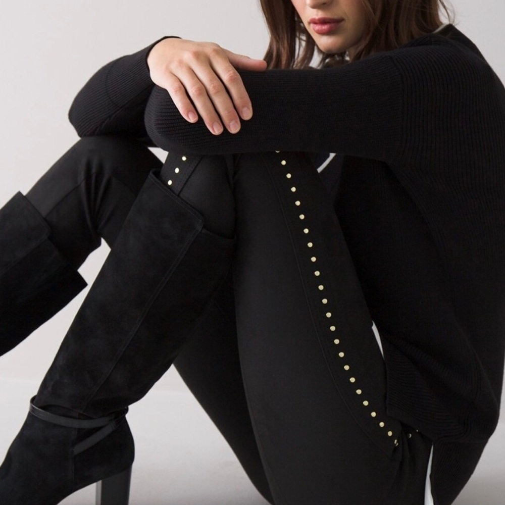 White House black market vegan suede Black Studded Leggings Size 8S